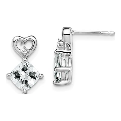 14K White Gold White Topaz & Diamond Heart Dangle Earrings