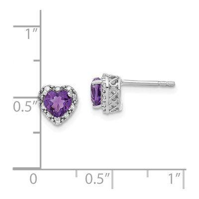 Sterling Silver 1/10 ct tw 5mm Amethyst & Diamond Heart Stud Earrings – view 5