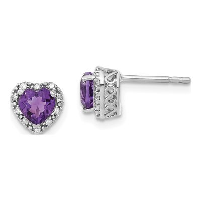 Sterling Silver 1/10 ct tw 5mm Amethyst & Diamond Heart Stud Earrings