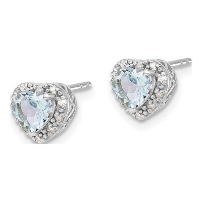 Sterling Silver 1/10 ct tw 5mm Aquamarine & Diamond Heart Stud Earrings – view 3