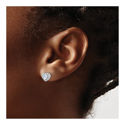 Sterling Silver 1/10 ct tw 5mm Aquamarine & Diamond Heart Stud Earrings – view 4