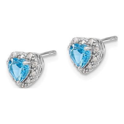 Sterling Silver 1/10 ct tw 5mm Swiss Blue Topaz & Diamond Heart Stud Earrings – view 3