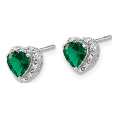 Sterling Silver 1/10 ct tw 5mm Heart Lab-Created Emerald & Diamond Stud Earrings – view 3