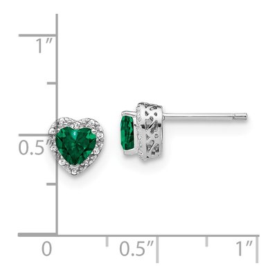 Sterling Silver 1/10 ct tw 5mm Heart Lab-Created Emerald & Diamond Stud Earrings – view 5