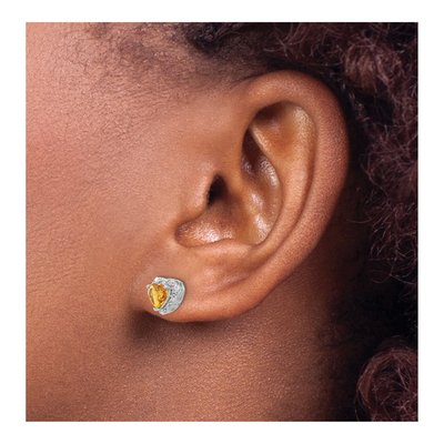 Sterling Silver 1/10 ct tw 5mm Citrine & Diamond Heart Stud Earrings – view 4