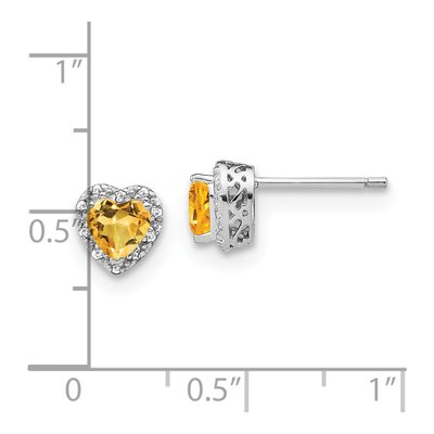 Sterling Silver 1/10 ct tw 5mm Citrine & Diamond Heart Stud Earrings – view 5