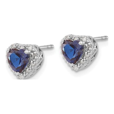 Sterling Silver 1/10 ct tw 5mm Lab-Created Sapphire & Diamond Heart Stud Earrings – view 2
