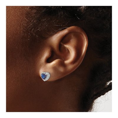 Sterling Silver 1/10 ct tw 5mm Lab-Created Sapphire & Diamond Heart Stud Earrings – view 3