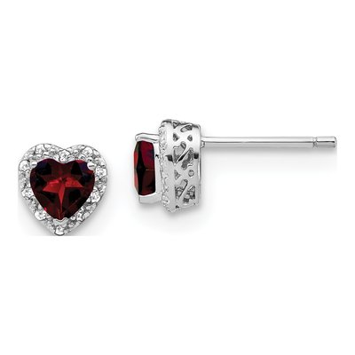 Sterling Silver 1/10 ct tw 5mm Garnet & Diamond Heart Stud Earrings