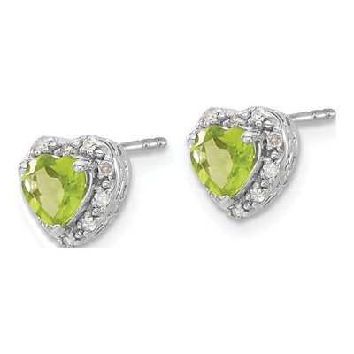 Sterling Silver 1/10 ct tw 5mm Peridot & Diamond Heart Stud Earrings – view 3