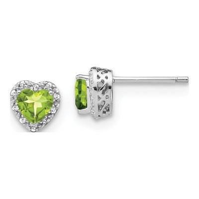 Sterling Silver 1/10 ct tw 5mm Peridot & Diamond Heart Stud Earrings