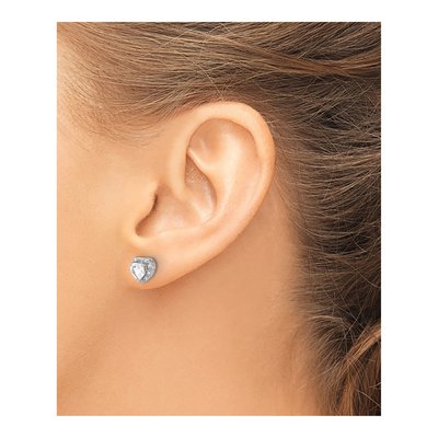 Sterling Silver 1/10 ct tw 5mm White Topaz & Diamond Heart Stud Earrings – view 3