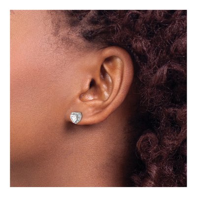 Sterling Silver 1/10 ct tw 5mm White Topaz & Diamond Heart Stud Earrings – view 4
