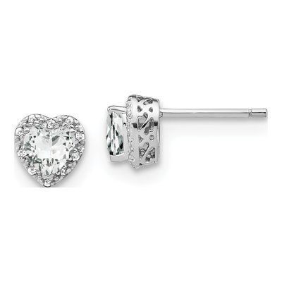 Sterling Silver 1/10 ct tw 5mm White Topaz & Diamond Heart Stud Earrings
