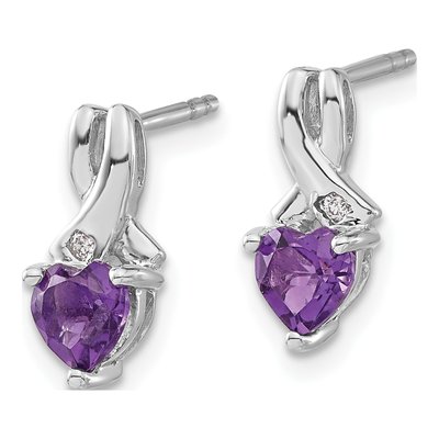 Sterling Silver Amethyst & Diamond Heart Dangle Earrings – view 2