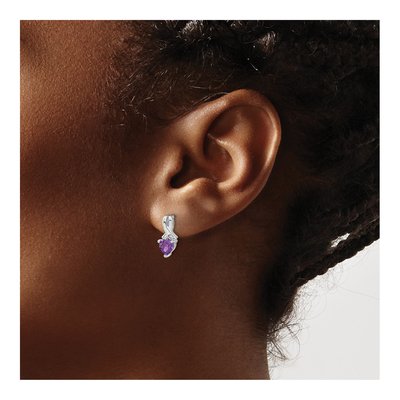 Sterling Silver Amethyst & Diamond Heart Dangle Earrings – view 3