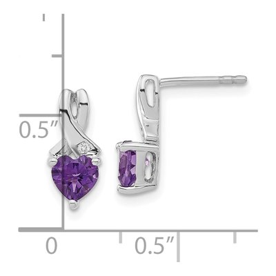 Sterling Silver Amethyst & Diamond Heart Dangle Earrings – view 4