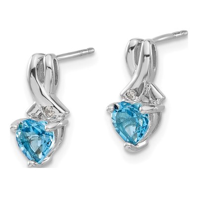 Sterling Silver Swiss Blue Topaz & Diamond Heart Dangle Earrings – view 3