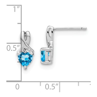 Sterling Silver Swiss Blue Topaz & Diamond Heart Dangle Earrings – view 5