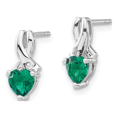 Sterling Silver Lab-Created Emerald & Diamond Dangle Earrings – view 2