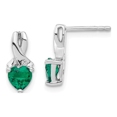 Sterling Silver Lab-Created Emerald & Diamond Dangle Earrings