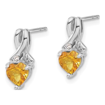 Sterling Silver Citrine & Diamond Heart Dangle Earrings – view 3