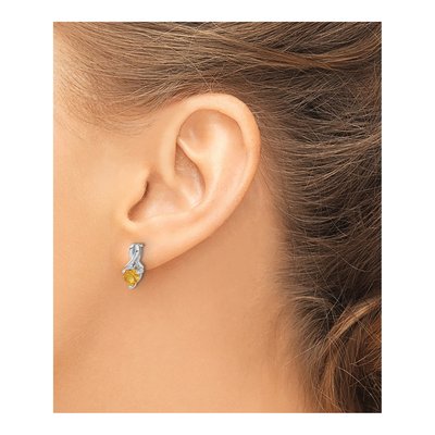 Sterling Silver Citrine & Diamond Heart Dangle Earrings – view 4