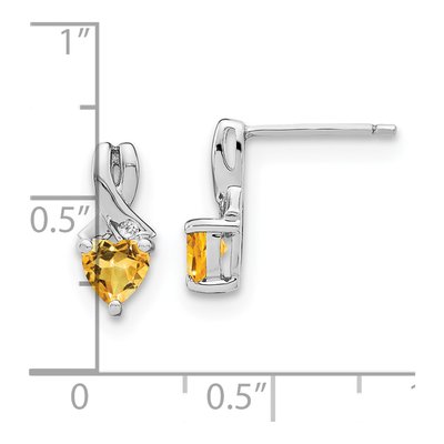 Sterling Silver Citrine & Diamond Heart Dangle Earrings – view 5
