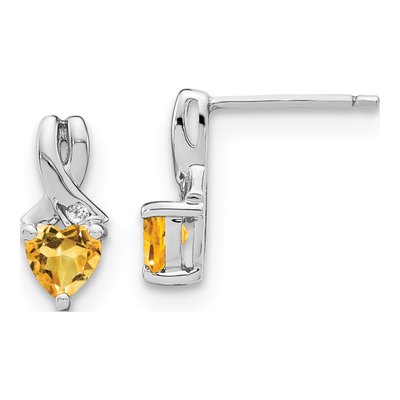 Sterling Silver Citrine & Diamond Heart Dangle Earrings