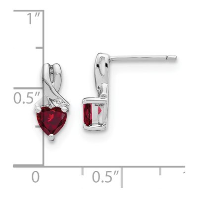 Sterling Silver Lab-Created Ruby & Diamond Heart Dangle Earrings – view 3