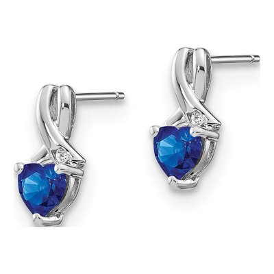 Sterling Silver Lab-Created Sapphire & Diamond Heart Dangle Earrings – view 3