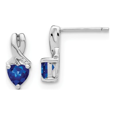 Sterling Silver Lab-Created Sapphire & Diamond Heart Dangle Earrings
