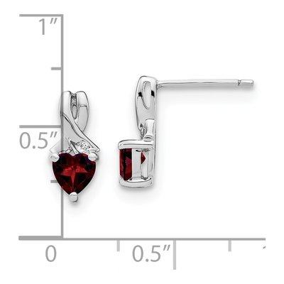 Sterling Silver Garnet & Diamond Heart Dangle Earrings – view 2