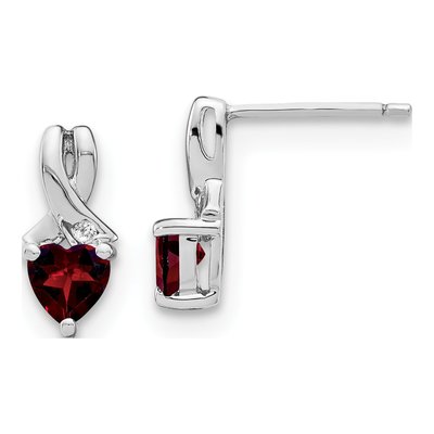 Sterling Silver Garnet & Diamond Heart Dangle Earrings
