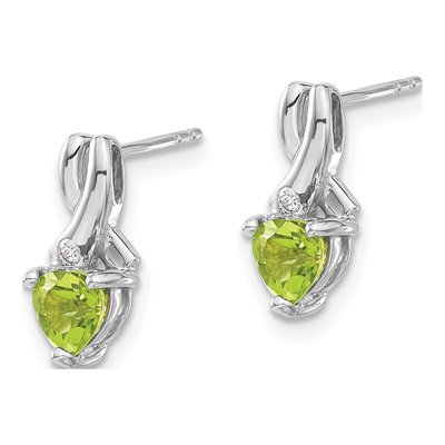 Sterling Silver Peridot & Diamond Heart Dangle Earrings – view 2