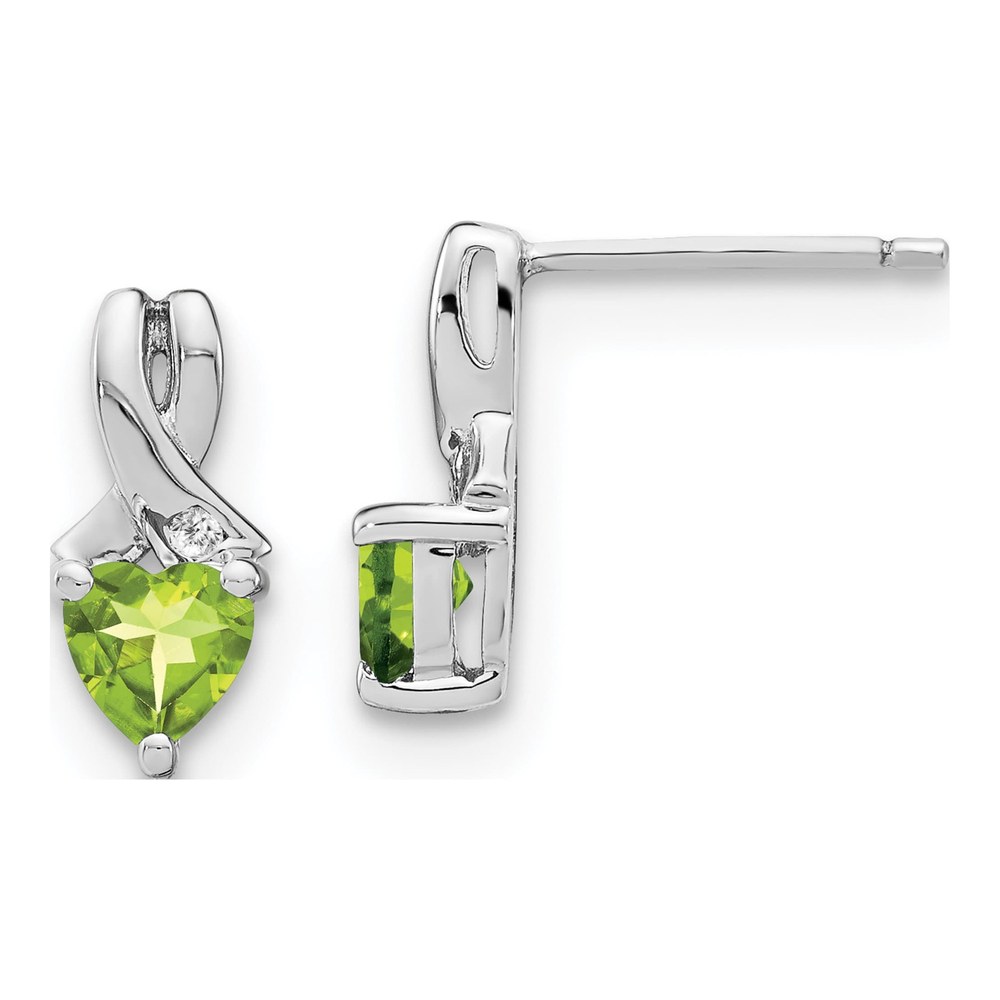 Sterling Silver Peridot & Diamond Heart Dangle Earrings