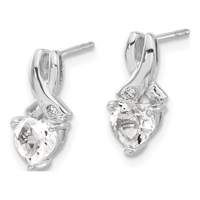 Sterling Silver White Topaz & Diamond Heart Dangle Earrings – view 3