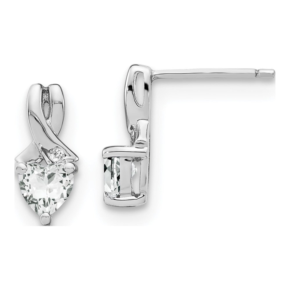 Sterling Silver White Topaz & Diamond Heart Dangle Earrings