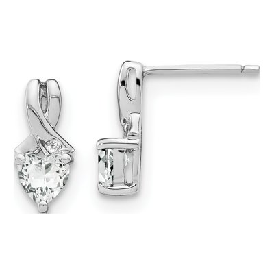 Sterling Silver White Topaz & Diamond Heart Dangle Earrings