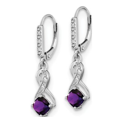 Sterling Silver 1/20 ct tw Amethyst & Diamond Leverback Earrings – view 2