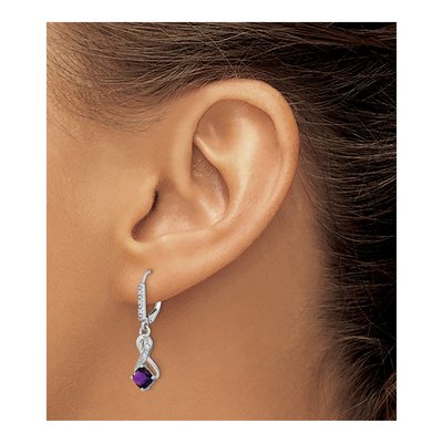 Sterling Silver 1/20 ct tw Amethyst & Diamond Leverback Earrings – view 3