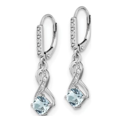 Sterling Silver 1/20 ct tw Aquamarine & Diamond Leverback Earrings – view 3