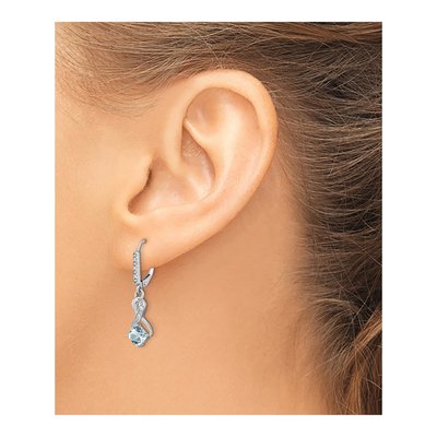 Sterling Silver 1/20 ct tw Aquamarine & Diamond Leverback Earrings – view 4