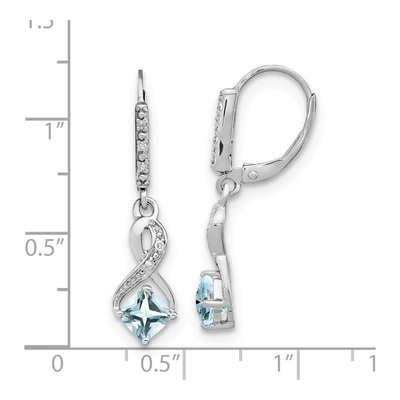 Sterling Silver 1/20 ct tw Aquamarine & Diamond Leverback Earrings – view 5