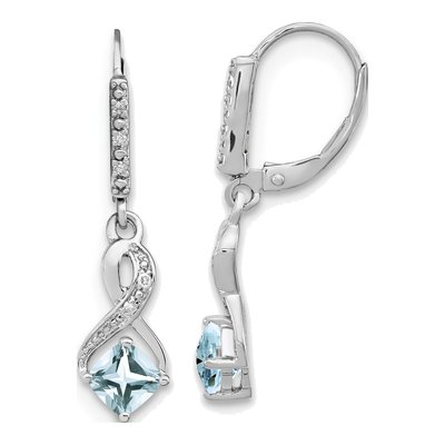 Sterling Silver 1/20 ct tw Aquamarine & Diamond Leverback Earrings