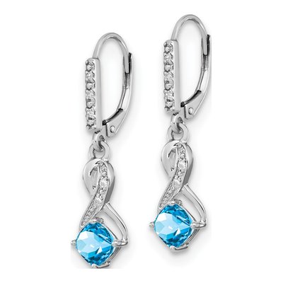 Sterling Silver 1/20 ct tw Swiss Blue Topaz & Diamond Leverback Earrings – view 2