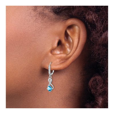 Sterling Silver 1/20 ct tw Swiss Blue Topaz & Diamond Leverback Earrings – view 3