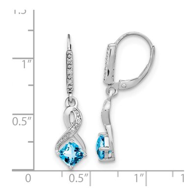 Sterling Silver 1/20 ct tw Swiss Blue Topaz & Diamond Leverback Earrings – view 4