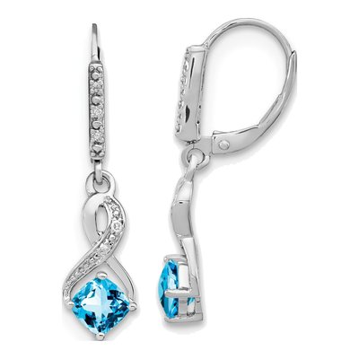 Sterling Silver 1/20 ct tw Swiss Blue Topaz & Diamond Leverback Earrings