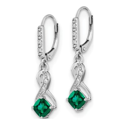 Sterling Silver 1/20 ct tw Lab-Created Emerald & Diamond Leverback Earrings – view 3